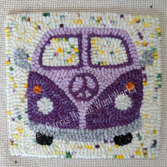 Hippie Bus *PATTERN ONLY* 6" x 6"  Hooked Rug Pattern