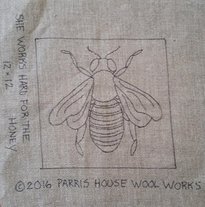 She Works Hard for the Honey *PATTERN ONLY* 12" x 12"  Hooked Rug Pattern
