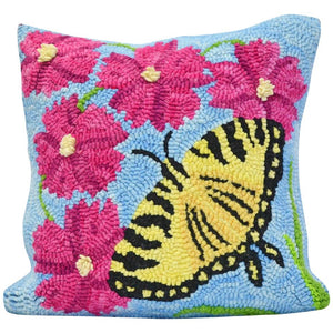 12" x 12" Hooked Pillow - "Shaker Hill Butterfly" (Finished)