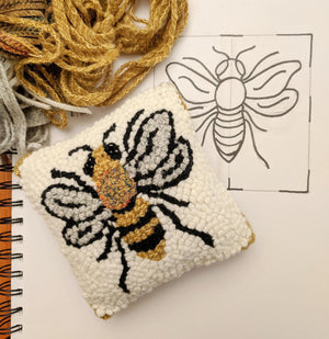 Bee Sachet Pillow - 4" x 4" Rug Hooking Kit