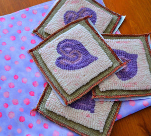 Groovy Heart Coasters (4) *PATTERN ONLY* 4" x 4"  Hooked Rug Pattern